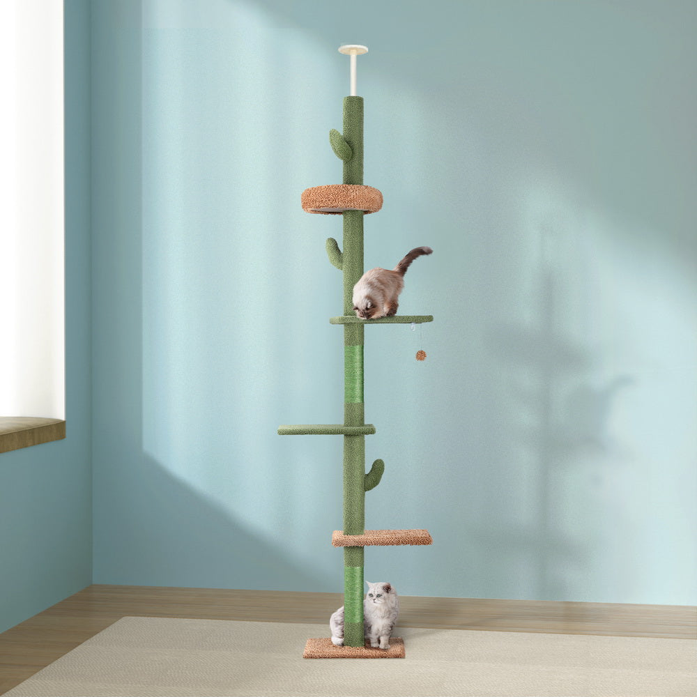 i.Pet Cactus Style Cat Tree Tower Scratching Post Floor to Ceiling 290cm