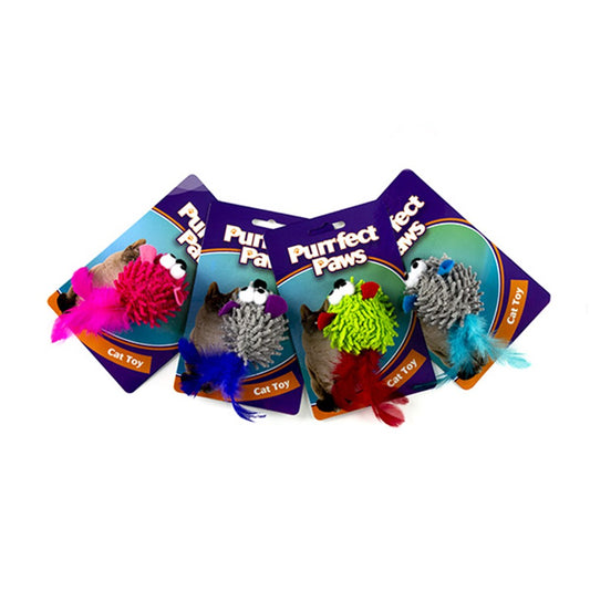 Chompers Purrfect Paws Colourful Mouse with feathers - 1 x Colour Randomly Selected