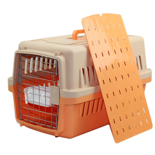 YES4PETS Medium Dog Cat Crate Pet Carrier Airline Cage With Bowl & Tray - Orange