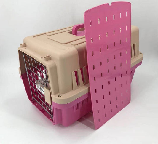 YES4PETS Medium Dog Cat Crate Pet Carrier Airline Cage With Bowl & Tray - Pink