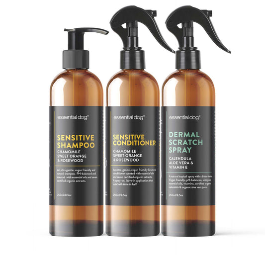 Essential Dog Sensitive Skin Value Pack: Shampoo, Conditioner and Dermal Itch Spray