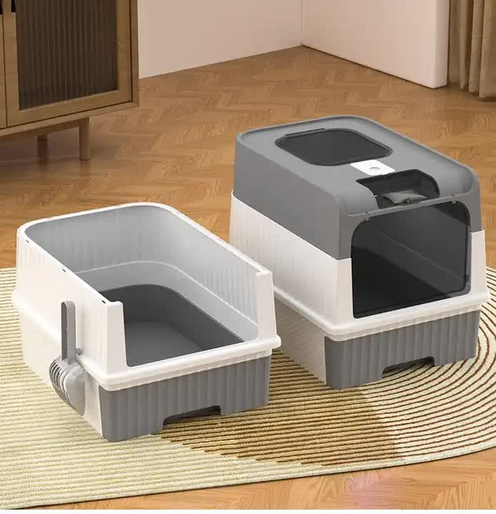 Black Large Enclosed Cat Litter Box with Drawer, Scoop-Odor Control & Removable Tray