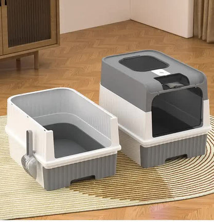 Black Large Enclosed Cat Litter Box with Drawer, Scoop-Odor Control & Removable Tray